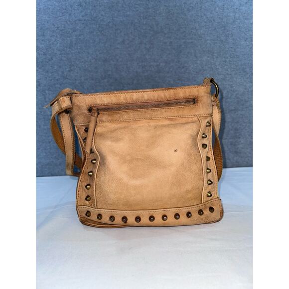 LUCKY BRAND Tan Leather Crossbody Studded Adjustable strap Boho Western Festival - Picture 5 of 14